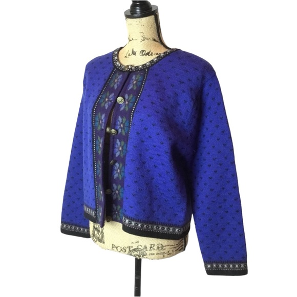 TALLY HO VTG Boiled Wool Fair Isle Nordic Sweater Grandmother - Picture 3 of 9